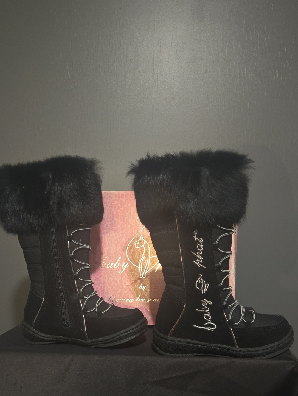 Black Faux Fur Lace-Up Winter Boots Baby Phat Size 9 Kids